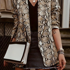  Casual Snake Pattern Blazer Open Front Long Sleeve Slim Fit