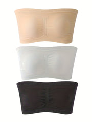 3pcs Wireless Bandeau Bras Backless Elastic Strapless Lingerie