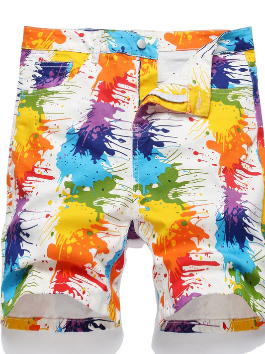 Colorful Print Men's Street Style Denim Shorts for Summer