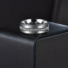 Men's Stainless Steel Single Row Diamond Zircon Ring 8MM