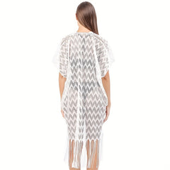 Striped Plus Size Shawl Cardigan Bikini Cover Up