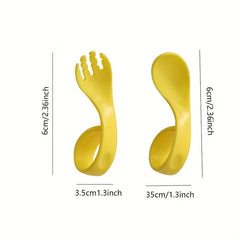 Kids Training Spoon Curved Handle Fork Spoon Set with Storage Box