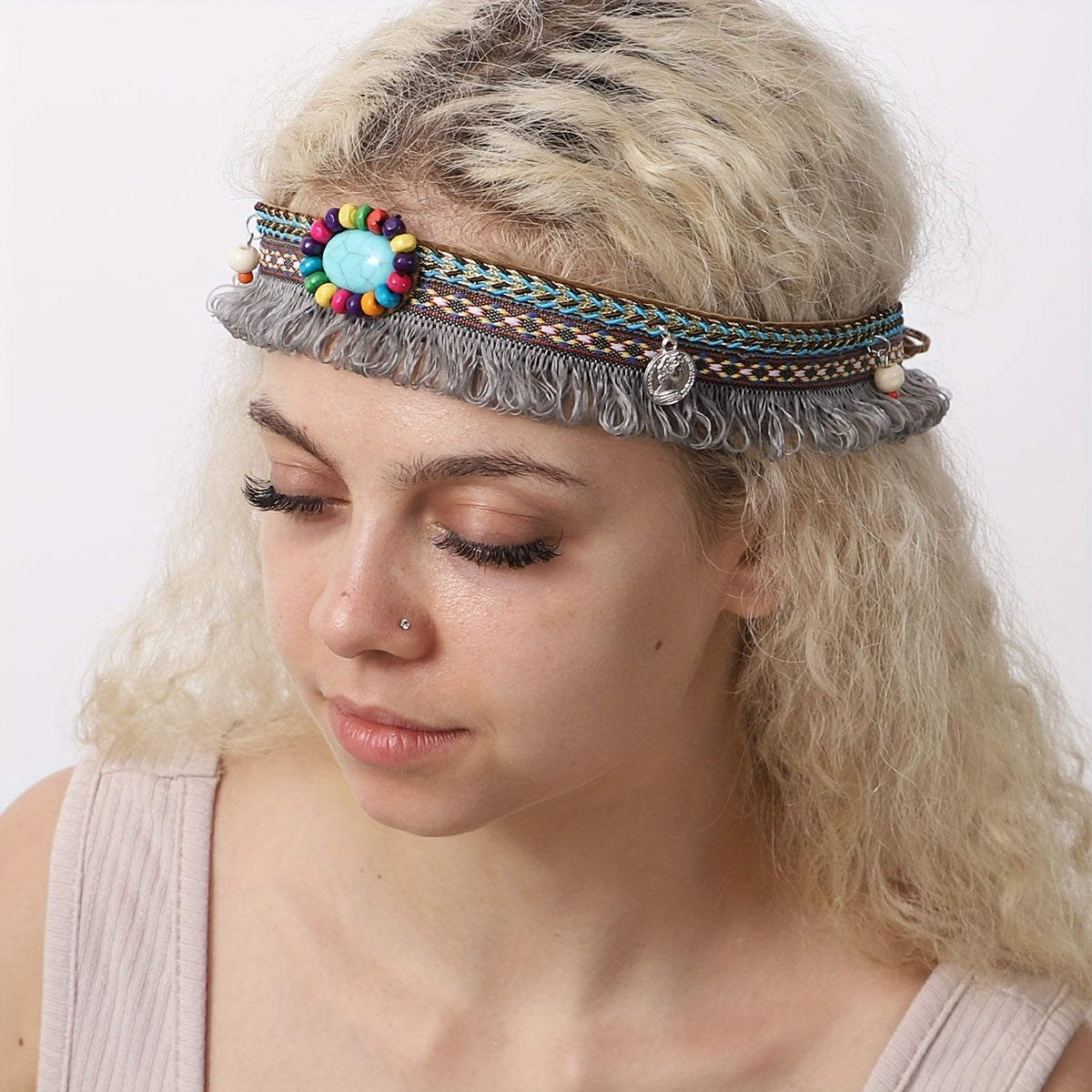 Boho Style Turquoise Decor Head Chain with Tassel