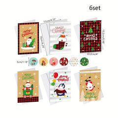 6 Sets Christmas Greeting Cards with Envelopes and Stickers