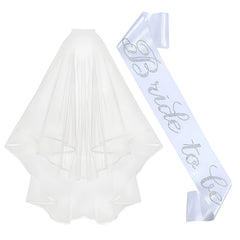 Bridal Veil Set & Bride to Be Sash Wedding Gown w/ Rhinestone Accents