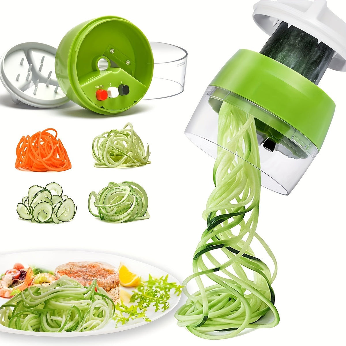 4in1 Veggie Spiralizer Manual Zucchini Noodle Maker Multifunctional