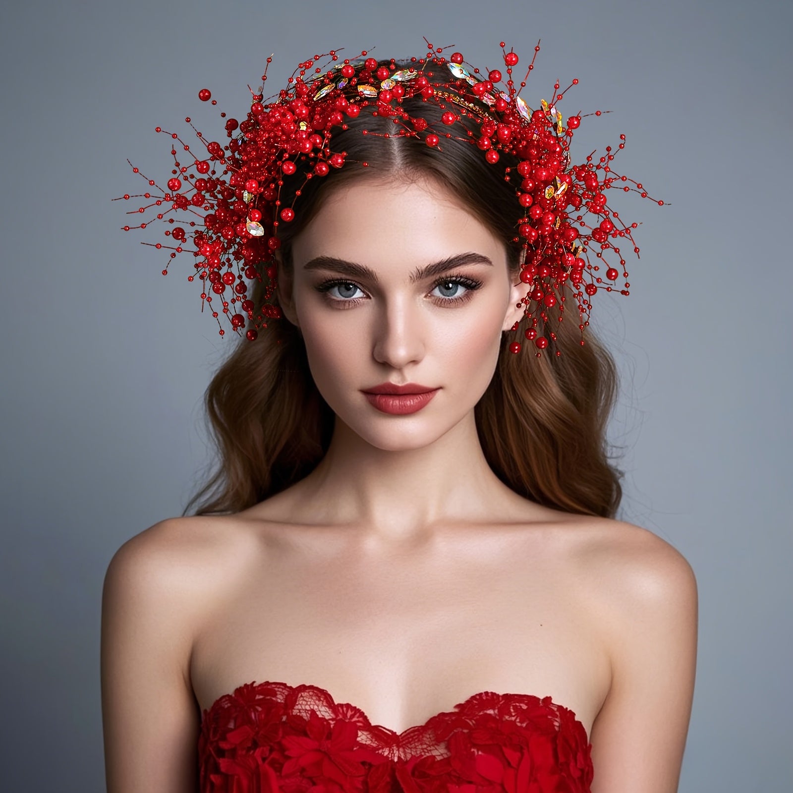 Vintage Red Beaded Bridal Headpiece with Tassels for Weddings