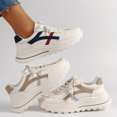 Women's Colorblock Flatform Sneakers Lace Up Low Round Toe Casual Shoes