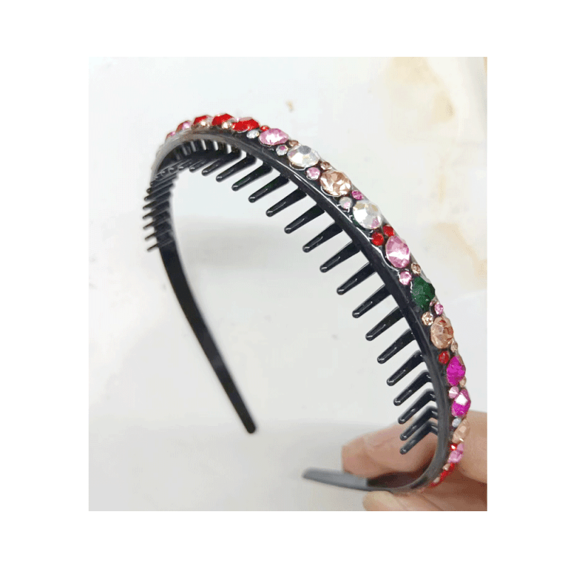 Rhinestone Decor Hair Clip Headband With Teeth Elastic Hair Headdress
