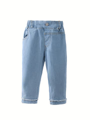 Kid Girls Casual Denim Pants Trousers Elastic Waist Regular Fit Jeans