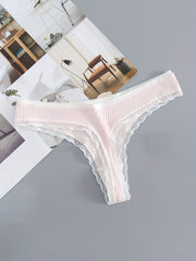 5pcs Lace Trim Ribbed Low Waist Panties Women's Lingerie