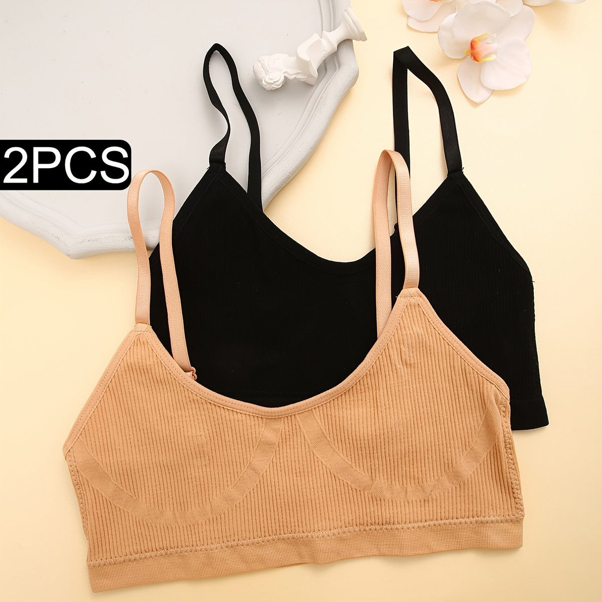 2pcs Knitted Ribbed Sports Bras Yoga Workout Bra Women's Lingerie