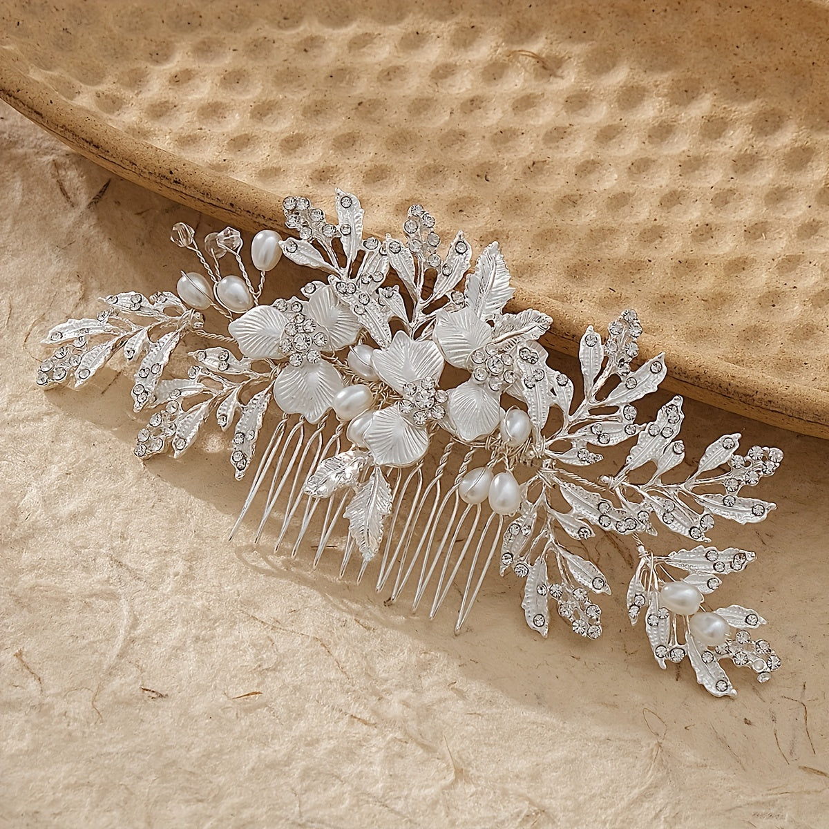 Faux Pearl Hair Comb Flower Leaf Hair Accessories Bridal Updo Head Jewelry