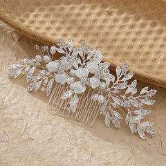 Faux Pearl Hair Comb Flower Leaf Hair Accessories Bridal Updo Head Jewelry