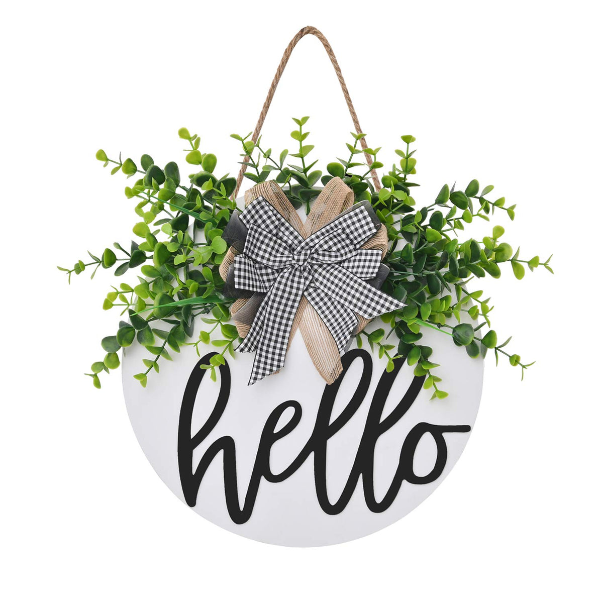 Hello Front Door Round Wooden Sign Hanging Welcome Sign Farmhouse Porch Spring