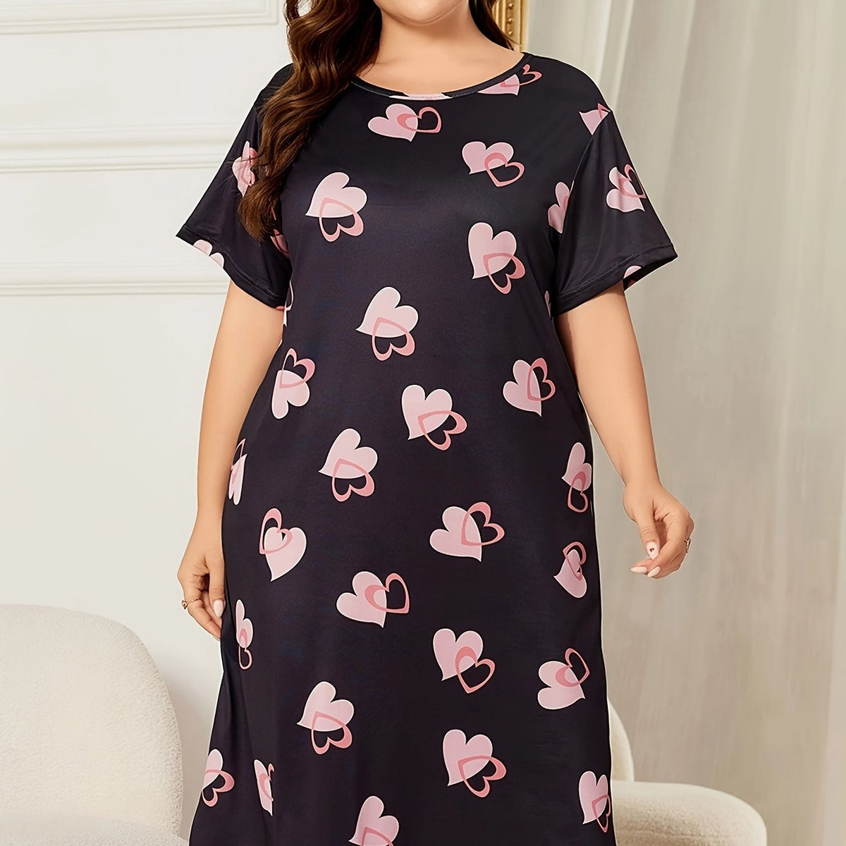  Lounge Dress Women's Plus Heart Print Cooling