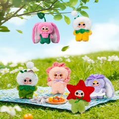 Creative Longear Rabbit Plush Toy with Expressive Eyes & Floral Accents