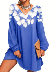 Floral V Neck Dress Long Sleeve Casual Summer