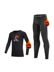 2pcs Kids Fleece Compression Sets Crew Neck Thermal Bottoms For Sports