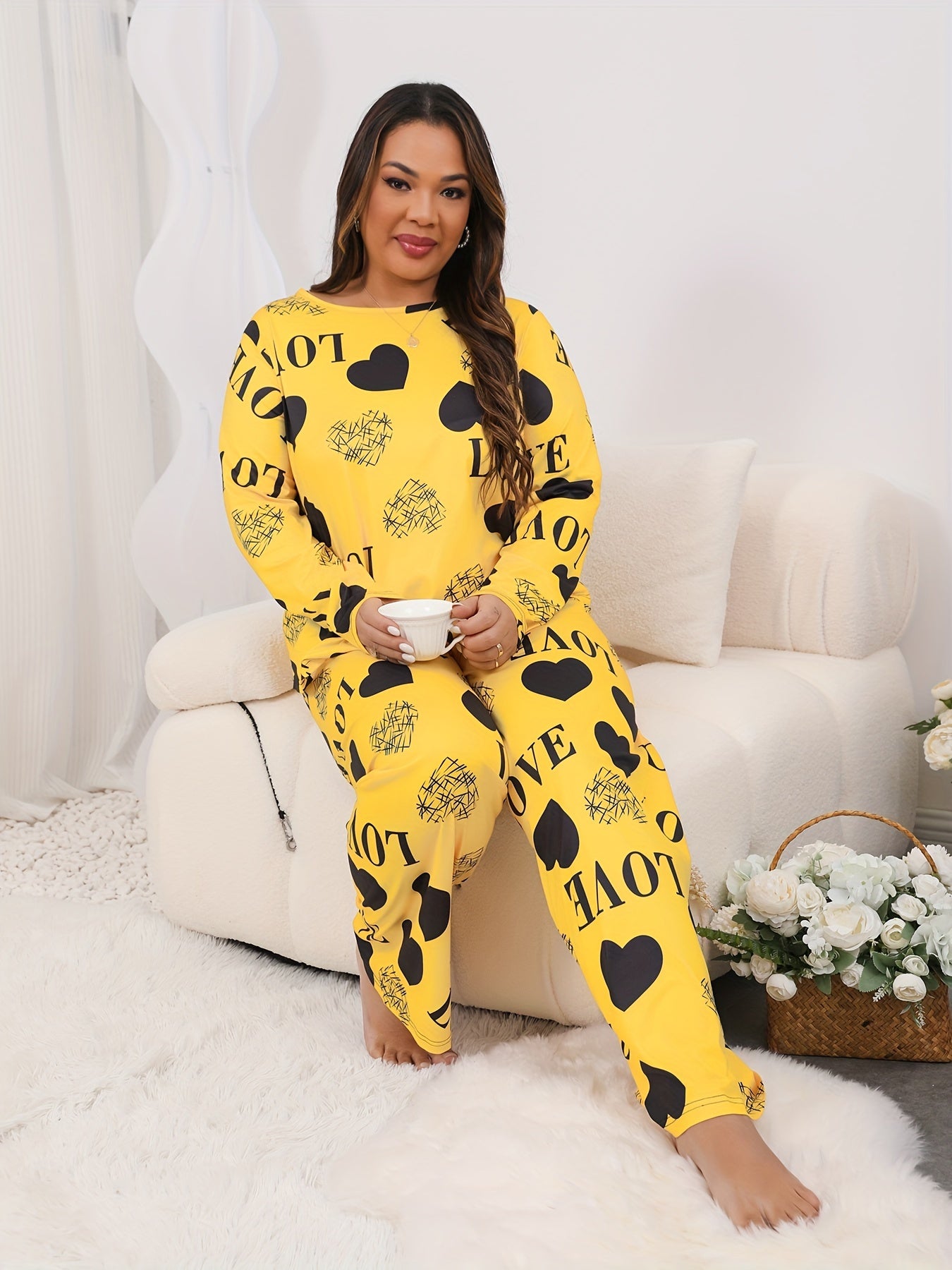  Heart & Letter Print Pajamas Set