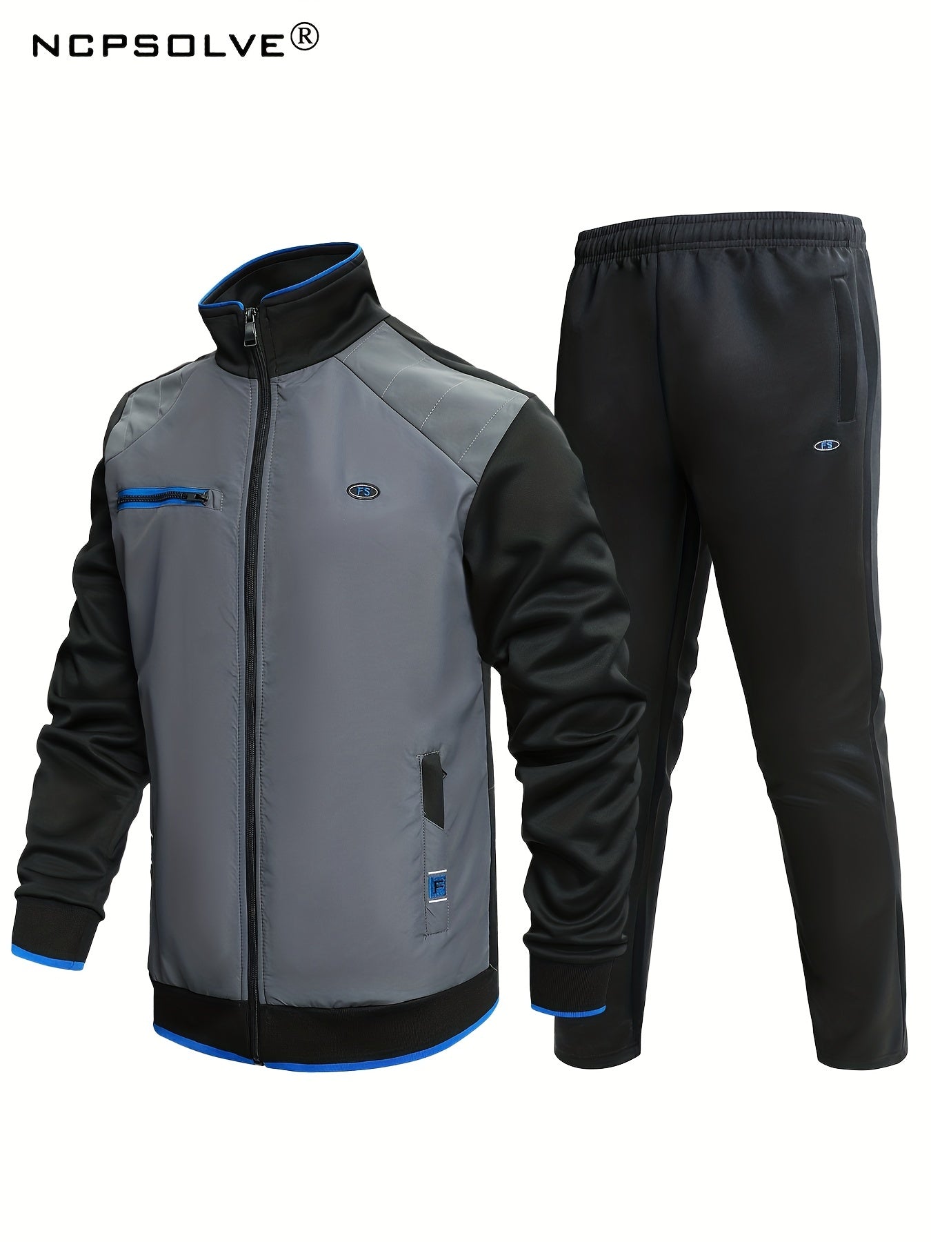 2pcs Men's Sports Suit Jacket & Active Stretch Pants