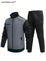 2pcs Men's Sports Suit Jacket & Active Stretch Pants