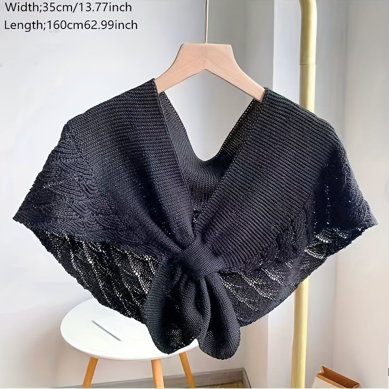 Bowknot Hollow Knitted Shawl Women Windproof Warm Cape