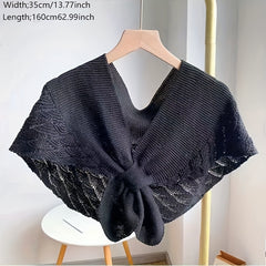 Bowknot Hollow Knitted Shawl Women Windproof Warm Cape
