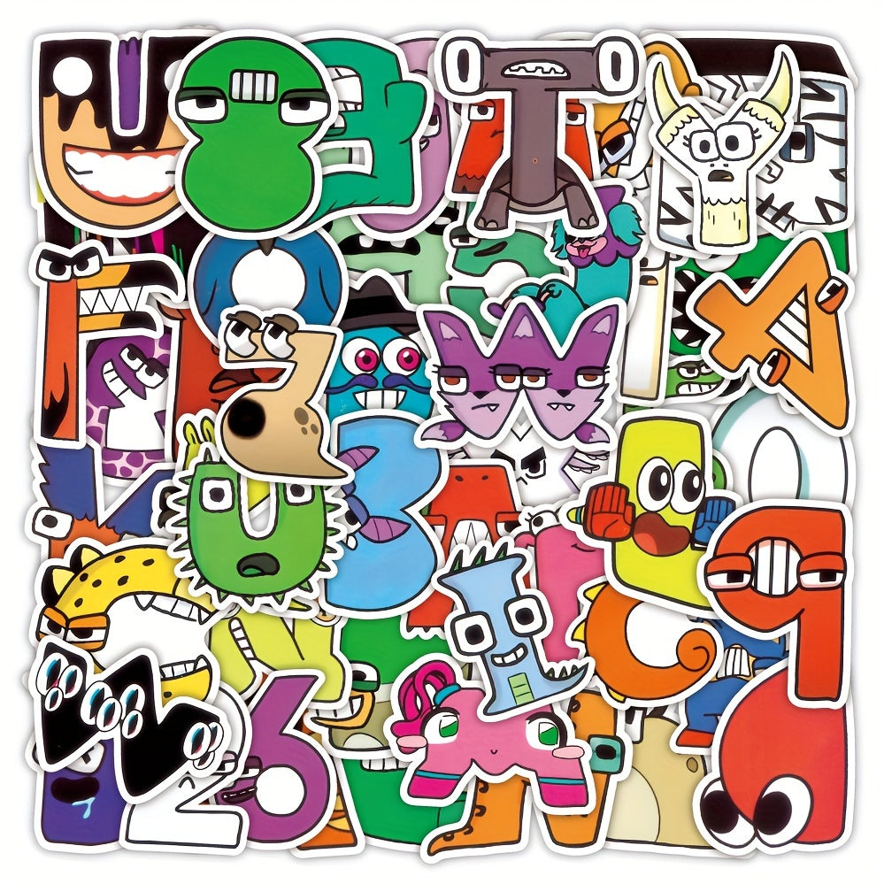 50 Cartoon Letter Vinyl Stickers, Water Bottles, Laptops, Luggage