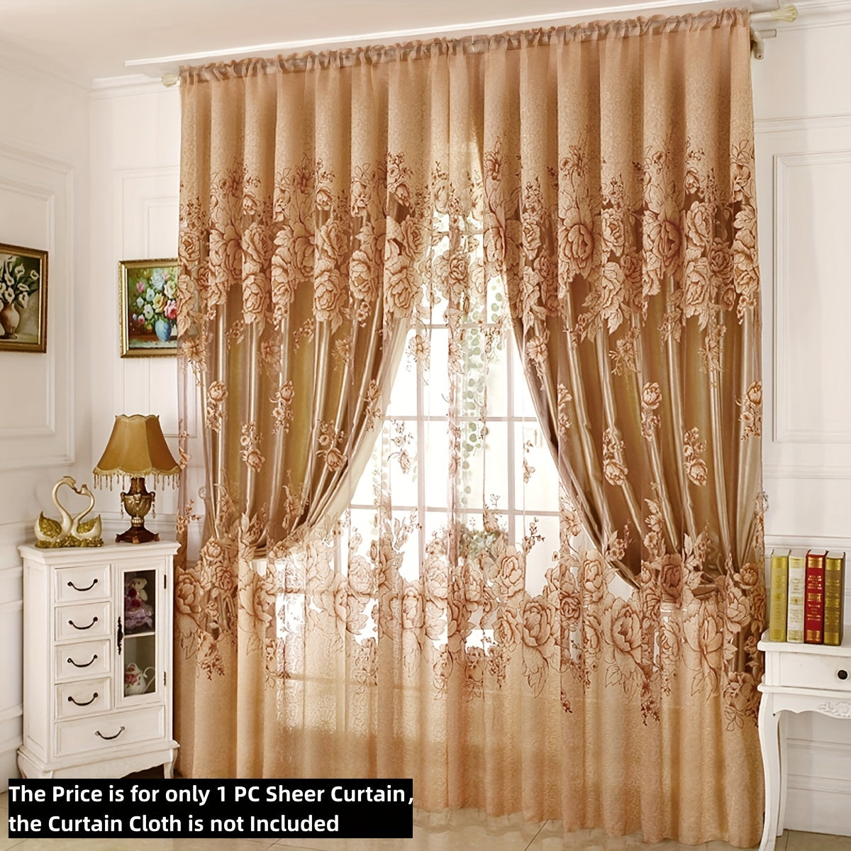 Flower Pattern Sheer Curtain for Living Room