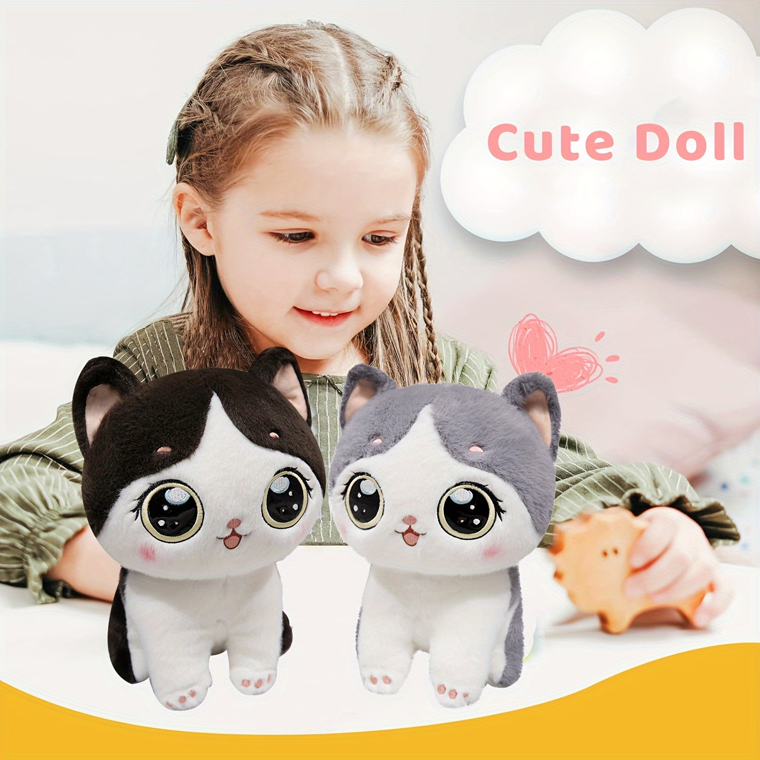 Cartoon Cat Plush Toy Soft Stuffed Animal Birthday Grey
