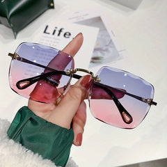 Rimless Square Gradient Lens Sunglasses Metal Temple UV400