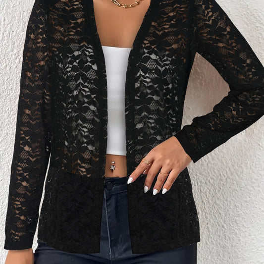  Lace Sleeve Open Front Cardigan
