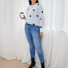  Floral Pattern Long Sleeve Pullover Jumper