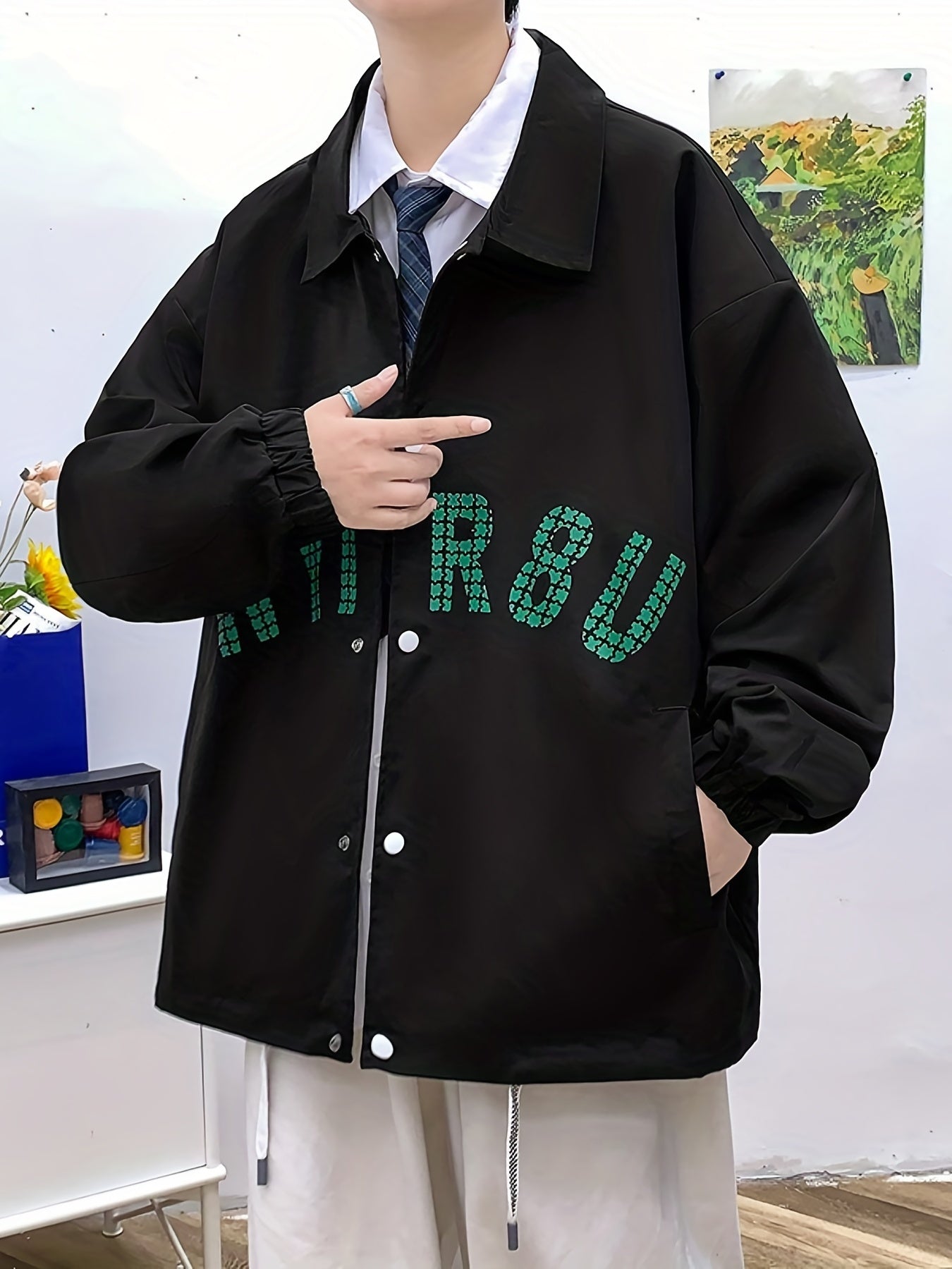 Men's Letter Print Lapel Stylish Coat Jackets