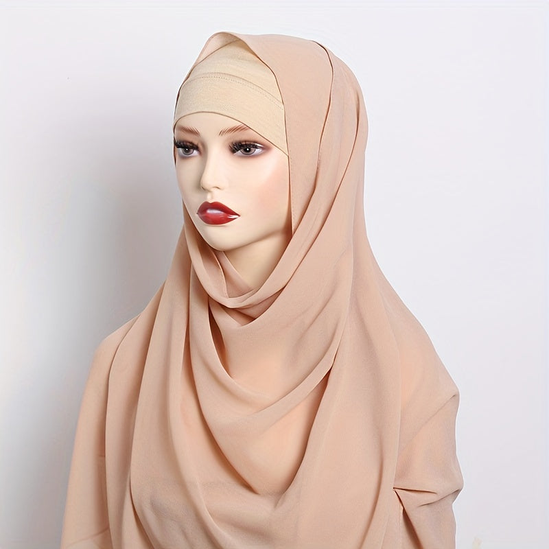Chiffon Hijab & Bottoming Hat Set Long Sunscreen Turban Basics