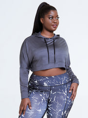  Solid Long Sleeve Stretch Hoodie Crop Top