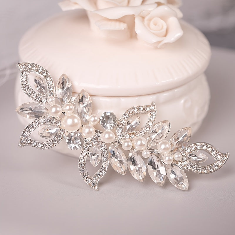 Silvery Faux Pear Hair Pin Rhinestone Hair Clip Wedding Hair Accessory