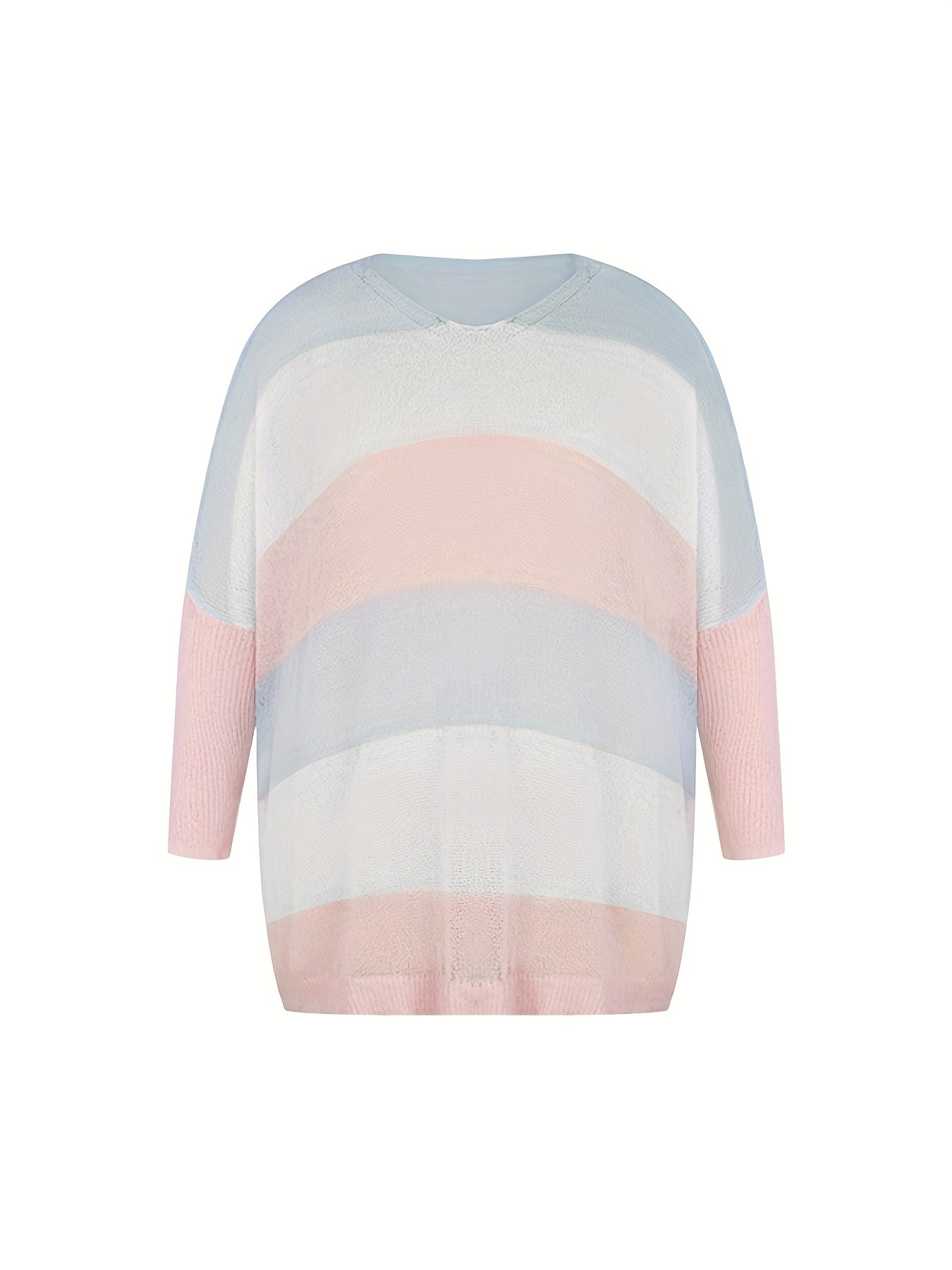  Colorblock Semi Sheer Round Neck Sweater