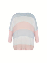  Colorblock Semi Sheer Round Neck Sweater