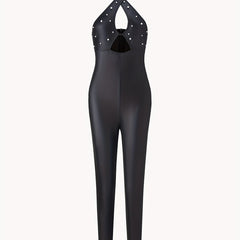 Beaded Cross Halter Neck Jumpsuit Cut Out Backless