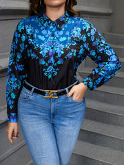  Floral Print Long Sleeve Button Up Blouse