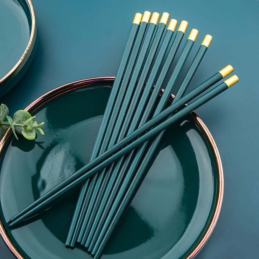 5 Pairs Fiberglass Non Slip Chopsticks Dark Green