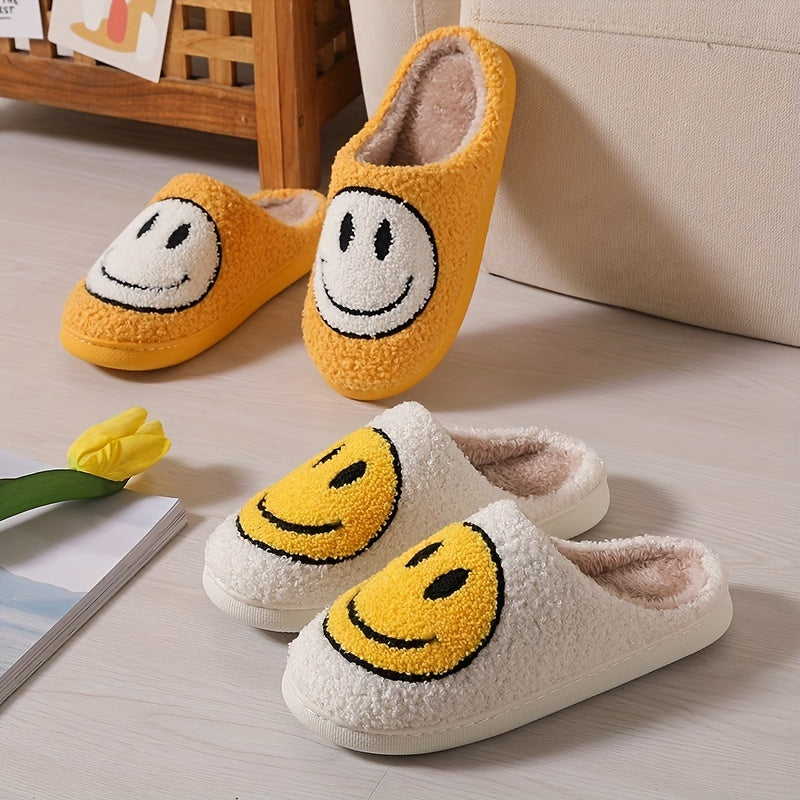Women's Warm Smile Face Slippers - Cozy Fuzzy Home Plush Shoes