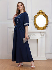  Abstract Face Print V Neck Maxi Dress