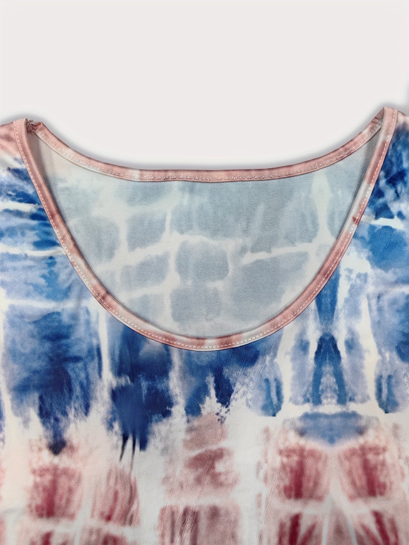  Tie Dye Cap Sleeve Round Neck Mini Dress