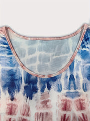  Tie Dye Cap Sleeve Round Neck Mini Dress