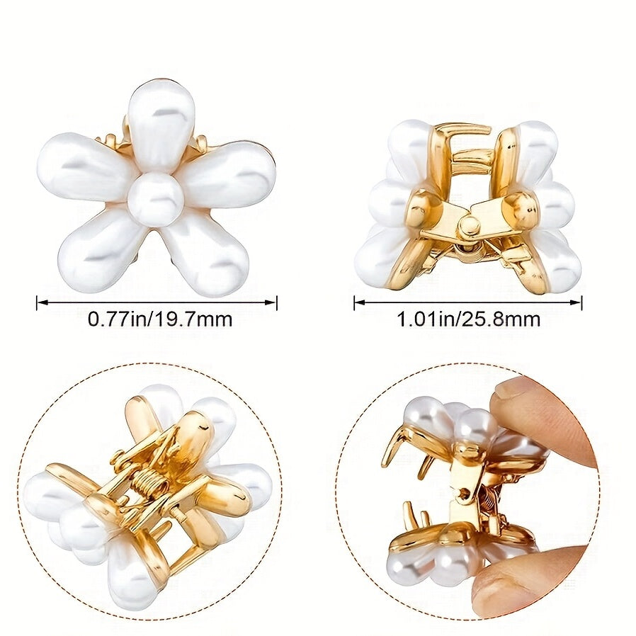 10 Pcs Mini Pearl Hair Claw Clips Flower Decor Hair Accessories Women Girls