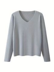  V-Neck Ribbed Long Sleeve Sweater