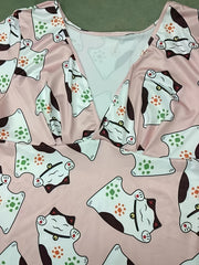 Cartoon Cat Print Long Sleeve Nightdress